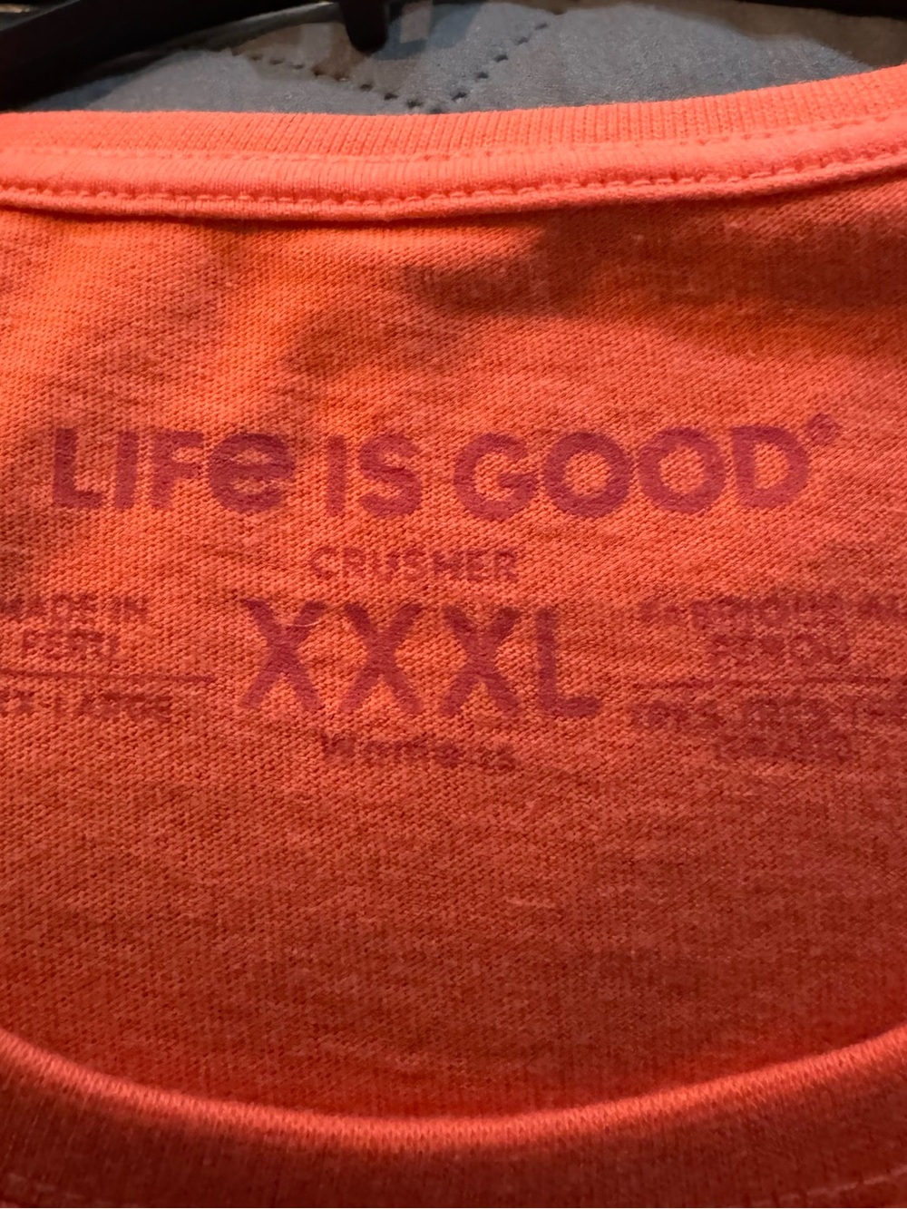 Life Is Good Coral Orange Crewneck Tee with Subtle Logo Print - Picture 2 of 6